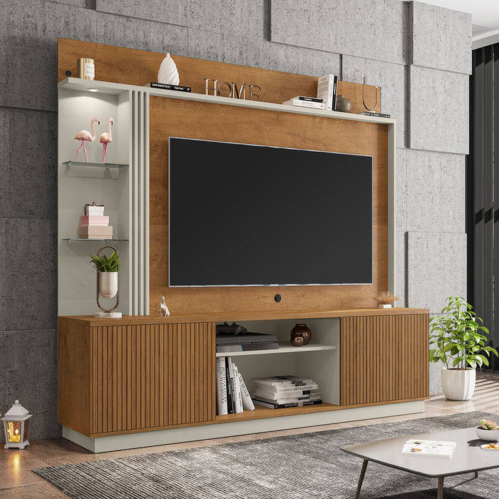 Estante para Tv Atlanta Hasta 65" Natural Blanco Invierno Ripado