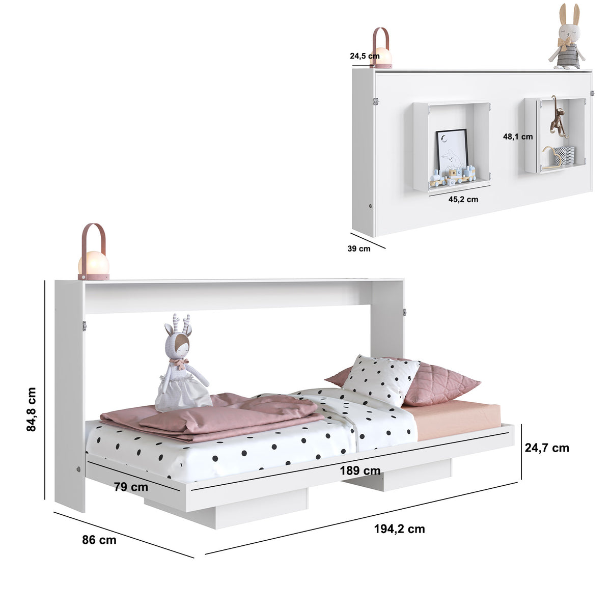 Cama Plegable Horizontal Dallas Blanco 80x190