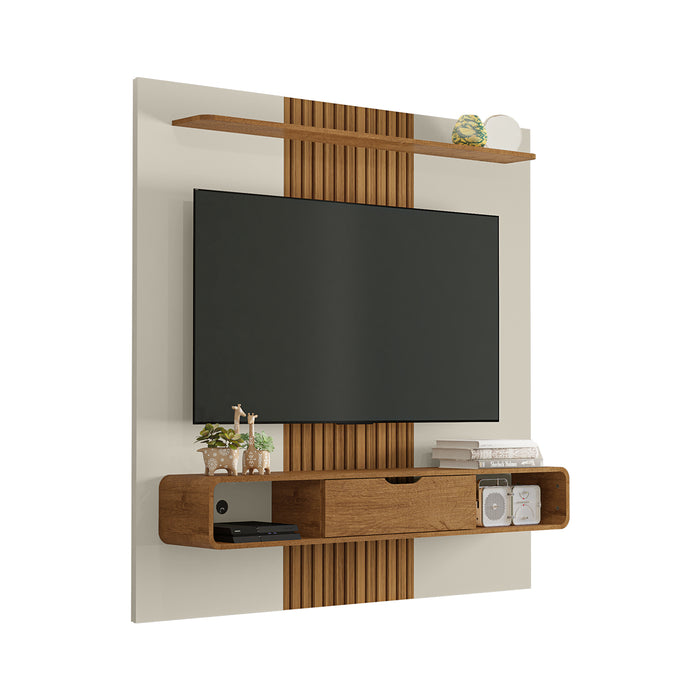 Rack para Tv Lisboa Hasta 65" Blanco Invierno Natural  Ripado